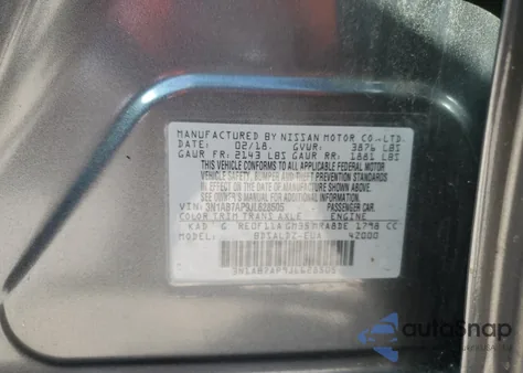 2018 Nissan Sentra S z USA, uszkodzony, nr VIN 3N1AB7AP9JL628505